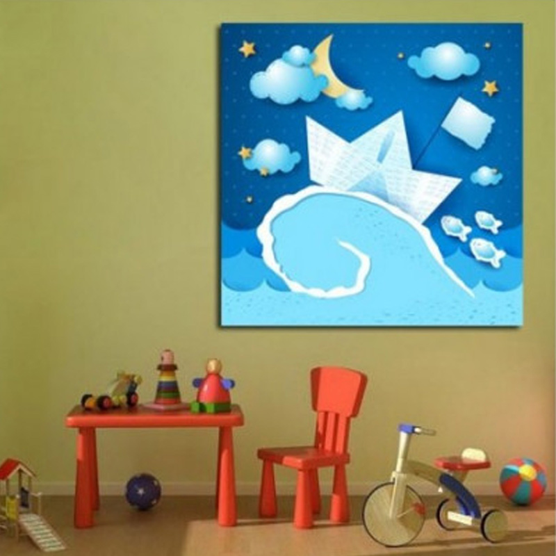 Πίνακας σε καμβά με Θάλασσα με χάρτινο καραβάκι